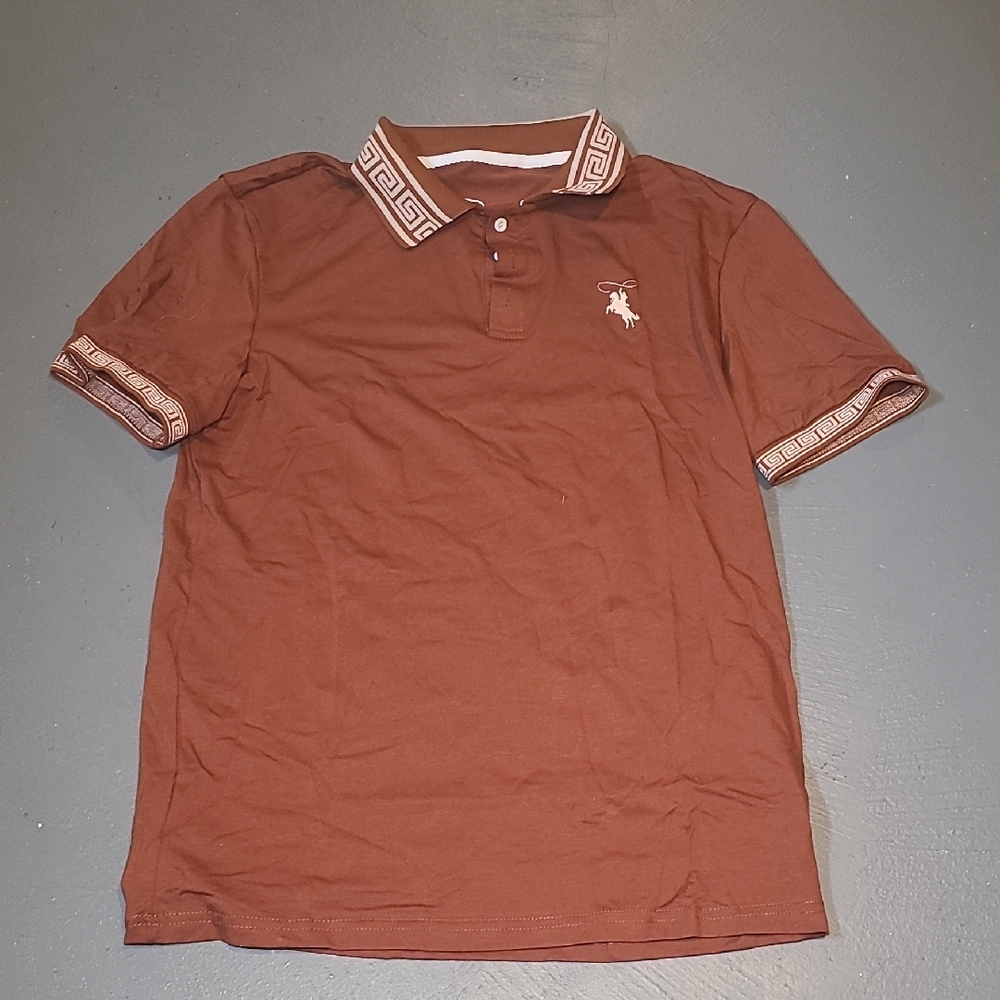 SHEIN Chestnut Polo with Patterned Trim